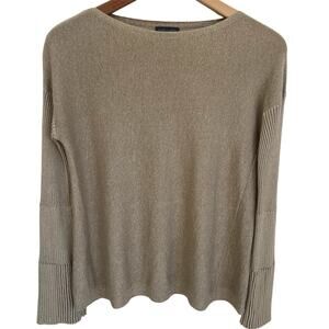 Vince Camuto Gold Metallic Knit Long Sleeve Swing Top Soft Drape Women’s Small